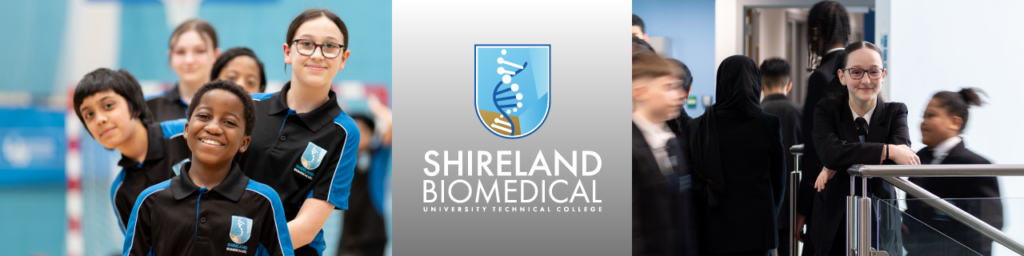 Web banner for SBUTC, shows school logo and two photos of students