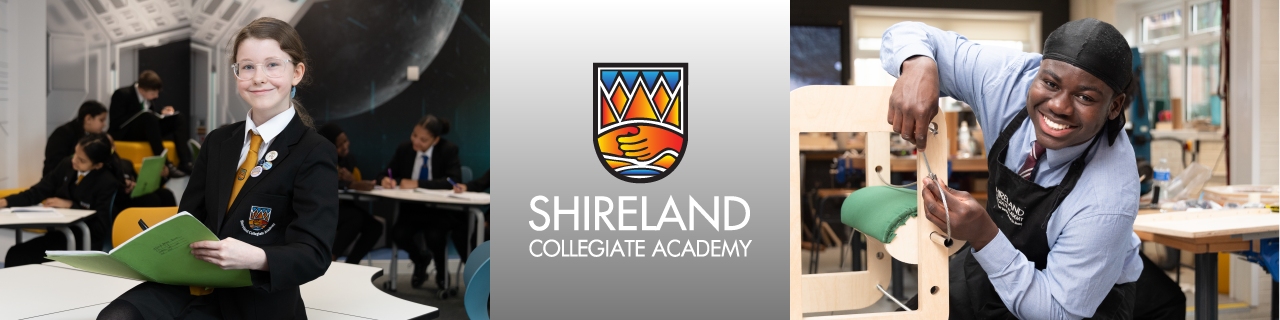 Web banner for SCA, shows school logo and two photos of students