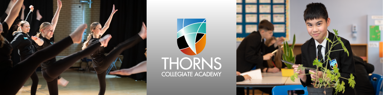 Web banner for TCA, shows school logo and two photos of students