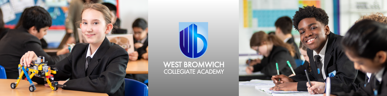 Web banner for WBCA, shows school logo and two photos of students